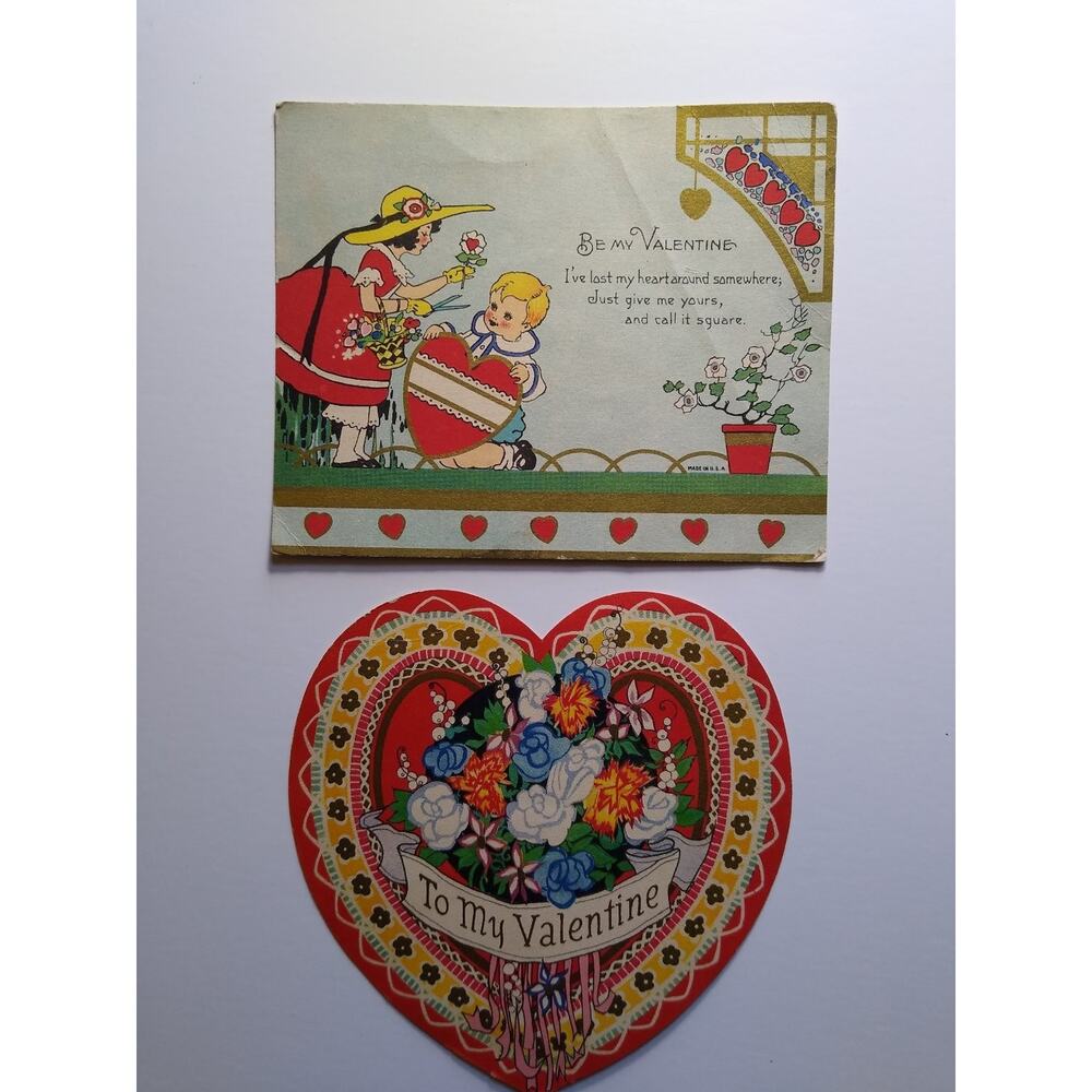 Vintage Valentine's Day Greeting Cards Lot of 2 Heart Shaped USA